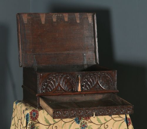 fig 7. Antique English 18th Century Solid Oak Carved Writing Box (Circa 1700)