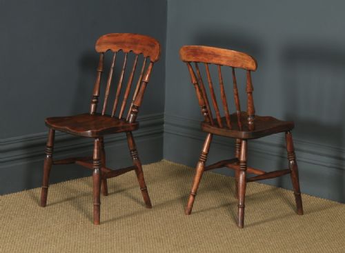 Antique English Victorian Pair of Ash & Elm Windsor Bar & Stick Back Kitchen Chairs (Circa 1890)