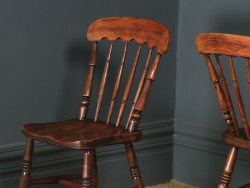 fig 1. Antique English Victorian Pair of Ash & Elm Windsor Bar & Stick Back Kitchen Chairs (Circa 1890)