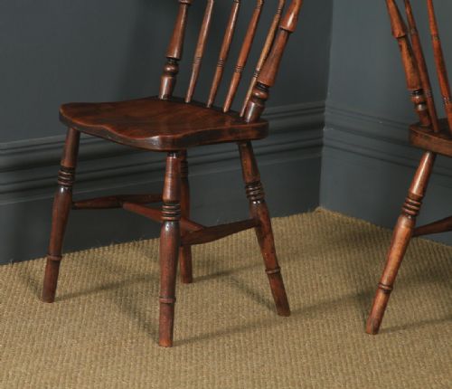 fig 2. Antique English Victorian Pair of Ash & Elm Windsor Bar & Stick Back Kitchen Chairs (Circa 1890)
