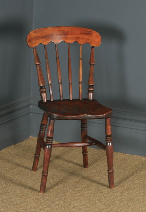 fig 3. Antique English Victorian Pair of Ash & Elm Windsor Bar & Stick Back Kitchen Chairs (Circa 1890)