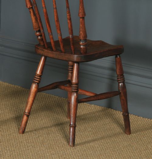 fig 4. Antique English Victorian Pair of Ash & Elm Windsor Bar & Stick Back Kitchen Chairs (Circa 1890)