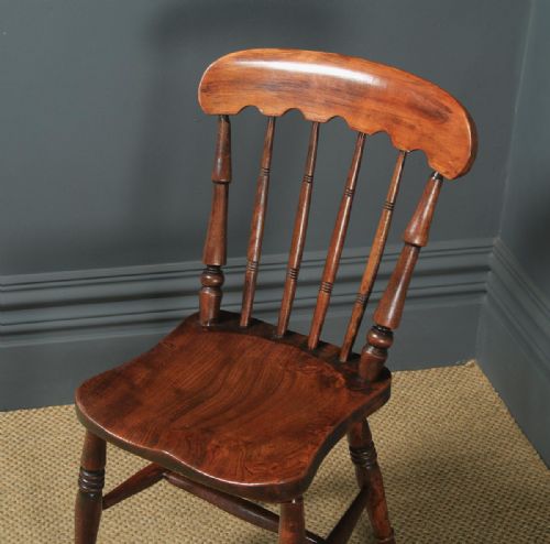 fig 6. Antique English Victorian Pair of Ash & Elm Windsor Bar & Stick Back Kitchen Chairs (Circa 1890)