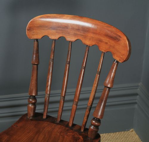 fig 7. Antique English Victorian Pair of Ash & Elm Windsor Bar & Stick Back Kitchen Chairs (Circa 1890)