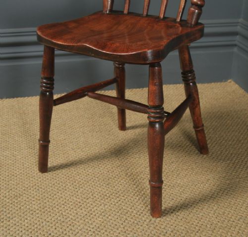 fig 8. Antique English Victorian Pair of Ash & Elm Windsor Bar & Stick Back Kitchen Chairs (Circa 1890)