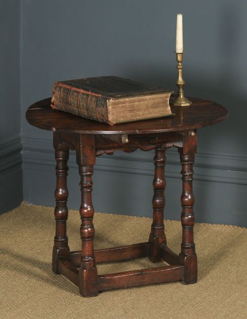 Antique English Charles II Style Oak Occasional Drop Leaf Oval Side Table (Circa 1850)