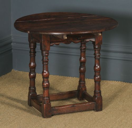fig 1. Antique English Charles II Style Oak Occasional Drop Leaf Oval Side Table (Circa 1850)