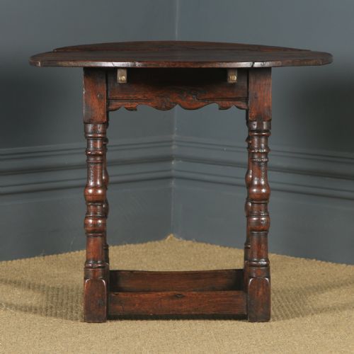fig 2. Antique English Charles II Style Oak Occasional Drop Leaf Oval Side Table (Circa 1850)