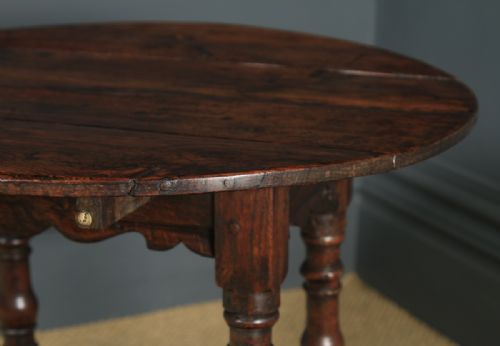 fig 3. Antique English Charles II Style Oak Occasional Drop Leaf Oval Side Table (Circa 1850)
