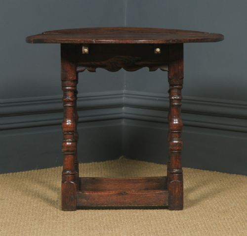 fig 4. Antique English Charles II Style Oak Occasional Drop Leaf Oval Side Table (Circa 1850)