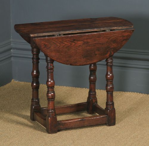 fig 5. Antique English Charles II Style Oak Occasional Drop Leaf Oval Side Table (Circa 1850)