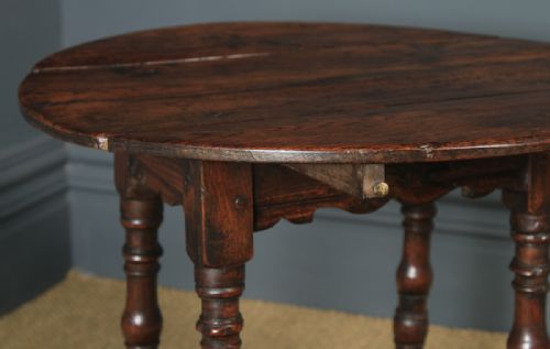 fig 6. Antique English Charles II Style Oak Occasional Drop Leaf Oval Side Table (Circa 1850)