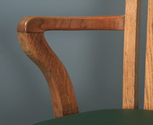 fig 6. Antique English Edwardian Solid Oak & Green Leather Revolving Office Desk Arm Chair (Circa 1910)