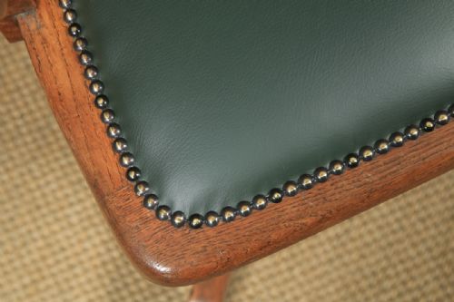 fig 11. Antique English Edwardian Solid Oak & Green Leather Revolving Office Desk Arm Chair (Circa 1910)