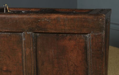 fig 6. Antique English 17th Century Charles II Oak Carved Triple Panel Coffer Chest Blanket Box (Circa 1680)