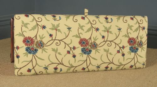 fig 2. Large Antique English Victorian Mahogany & Crewel Work Upholstered Concave Ottoman Box Stool Trunk (Circa 1870)