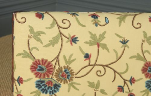 fig 3. Large Antique English Victorian Mahogany & Crewel Work Upholstered Concave Ottoman Box Stool Trunk (Circa 1870)