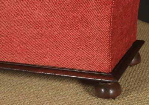 fig 7. Large Antique English Victorian Mahogany & Crewel Work Upholstered Concave Ottoman Box Stool Trunk (Circa 1870)