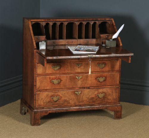 Antique English 18th Century Georgian Figured Walnut Inlaid Bureau Desk (Circa 1740)