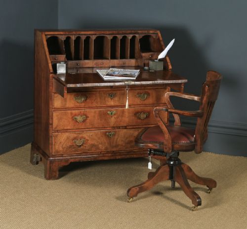 fig 1. Antique English 18th Century Georgian Figured Walnut Inlaid Bureau Desk (Circa 1740)