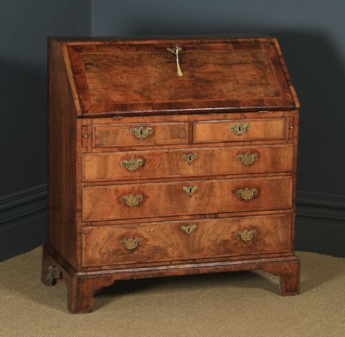 fig 2. Antique English 18th Century Georgian Figured Walnut Inlaid Bureau Desk (Circa 1740)