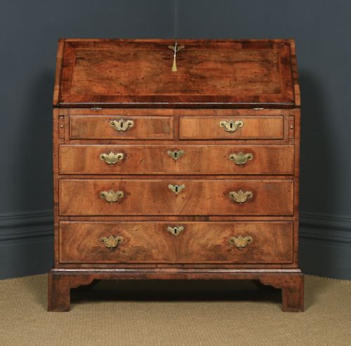 fig 3. Antique English 18th Century Georgian Figured Walnut Inlaid Bureau Desk (Circa 1740)