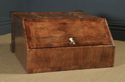 fig 4. Antique English 18th Century Georgian Figured Walnut Inlaid Bureau Desk (Circa 1740)