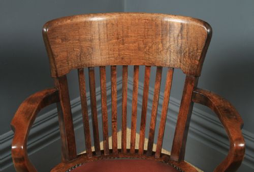 fig 5. Antique English Edwardian Solid Beech & Burgundy Red Leather Revolving Office Desk Arm Chair (Circa 1910)