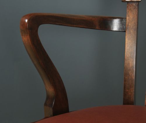 fig 6. Antique English Edwardian Solid Beech & Burgundy Red Leather Revolving Office Desk Arm Chair (Circa 1910)