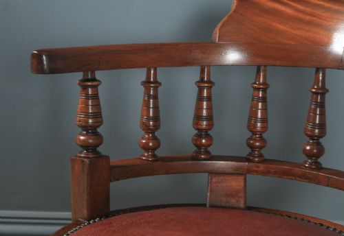 fig 6. Antique English Victorian Mahogany & Burgundy Red Leather Revolving Swivel Office Desk Arm Chair (Circa 1890)
