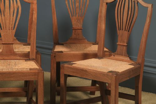 fig 6. Antique Set of Six English Georgian Hepplewhite Camel Backed Walnut Provincial Kitchen Dining Chairs (Circa 1850)