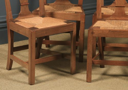 fig 7. Antique Set of Six English Georgian Hepplewhite Camel Backed Walnut Provincial Kitchen Dining Chairs (Circa 1850)