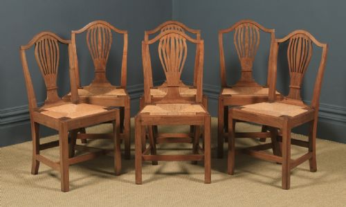 Antique Set of Six English Georgian Hepplewhite Camel Backed Walnut Provincial Kitchen Dining Chairs (Circa 1850)
