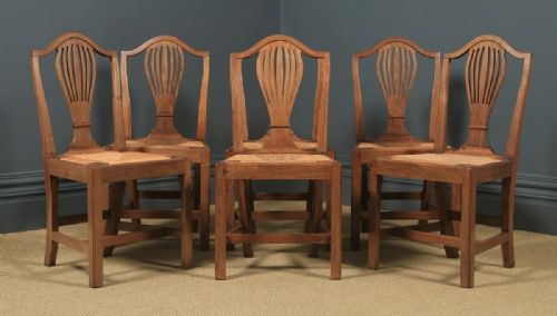 fig 2. Antique Set of Six English Georgian Hepplewhite Camel Backed Walnut Provincial Kitchen Dining Chairs (Circa 1850)