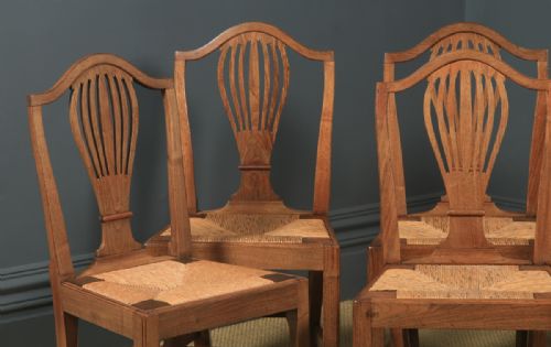 fig 3. Antique Set of Six English Georgian Hepplewhite Camel Backed Walnut Provincial Kitchen Dining Chairs (Circa 1850)