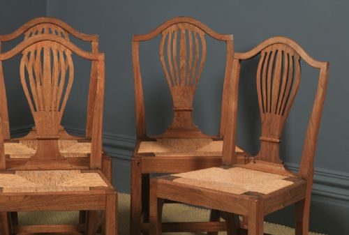 fig 4. Antique Set of Six English Georgian Hepplewhite Camel Backed Walnut Provincial Kitchen Dining Chairs (Circa 1850)