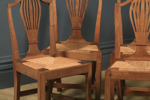 fig 5. Antique Set of Six English Georgian Hepplewhite Camel Backed Walnut Provincial Kitchen Dining Chairs (Circa 1850)