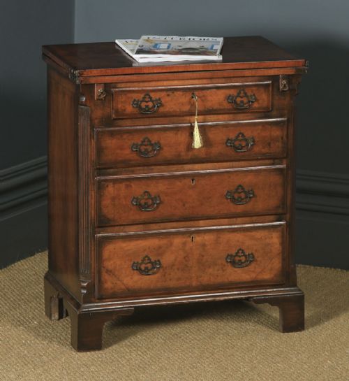 Antique English Small Georgian Style Edwardian Burr Walnut Bachelors Chest of Drawers / Writing Table / Desk (Circa 1910)