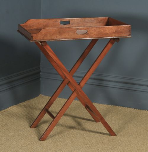 Antique English Victorian 19th Century Mahogany Butlers Drinks Tray Table & Stand (Circa 1860)