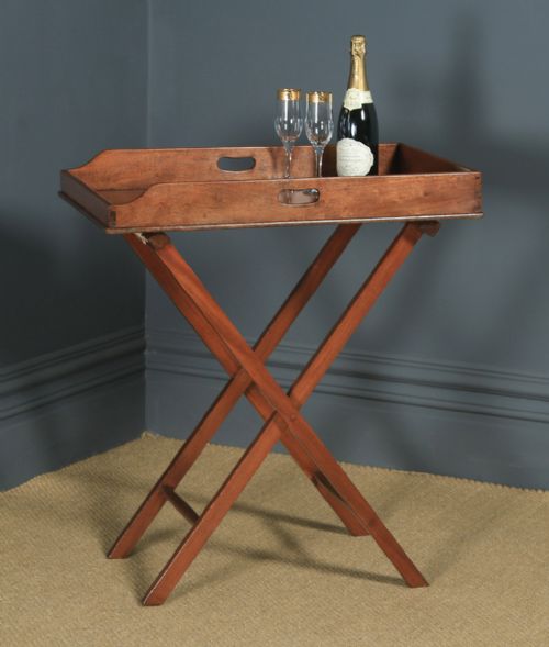 fig 1. Antique English Victorian 19th Century Mahogany Butlers Drinks Tray Table & Stand (Circa 1860)