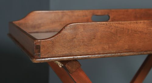 fig 2. Antique English Victorian 19th Century Mahogany Butlers Drinks Tray Table & Stand (Circa 1860)