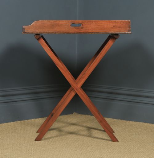fig 4. Antique English Victorian 19th Century Mahogany Butlers Drinks Tray Table & Stand (Circa 1860)