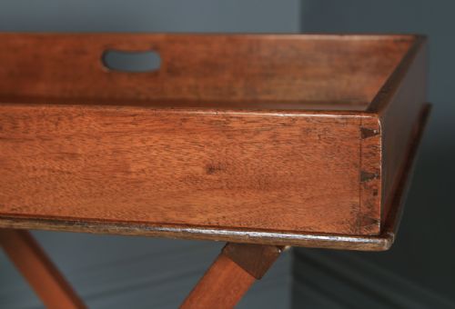 fig 5. Antique English Victorian 19th Century Mahogany Butlers Drinks Tray Table & Stand (Circa 1860)
