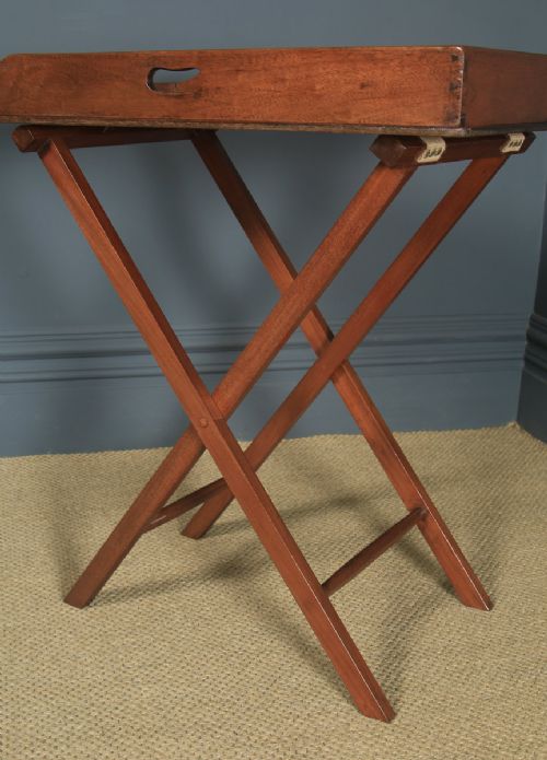 fig 6. Antique English Victorian 19th Century Mahogany Butlers Drinks Tray Table & Stand (Circa 1860)