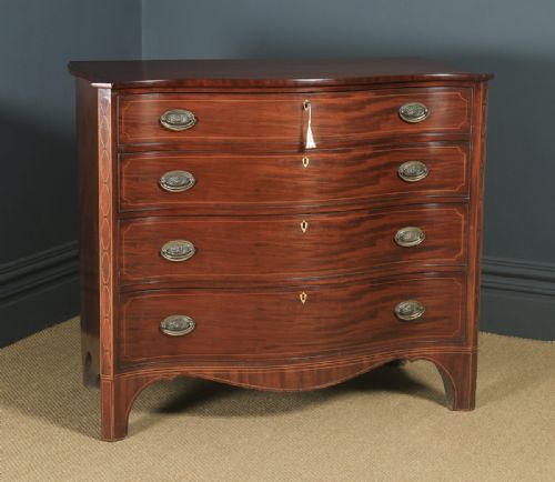 Antique English Georgian Regency Mahogany Inlaid Serpentine Chest of Drawers (Circa 1810)