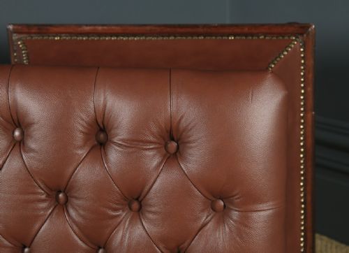 fig 6. Antique English Victorian Mahogany Brown Leather Upholstered Concave Ottoman Box (Circa 1870)