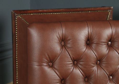 fig 4. Antique English Victorian Mahogany Brown Leather Upholstered Concave Ottoman Box (Circa 1870)