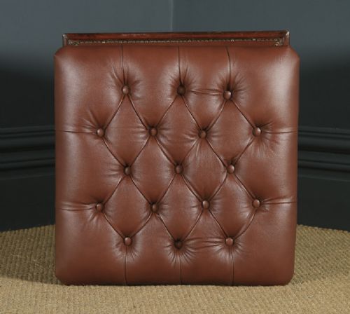 fig 5. Antique English Victorian Mahogany Brown Leather Upholstered Concave Ottoman Box (Circa 1870)