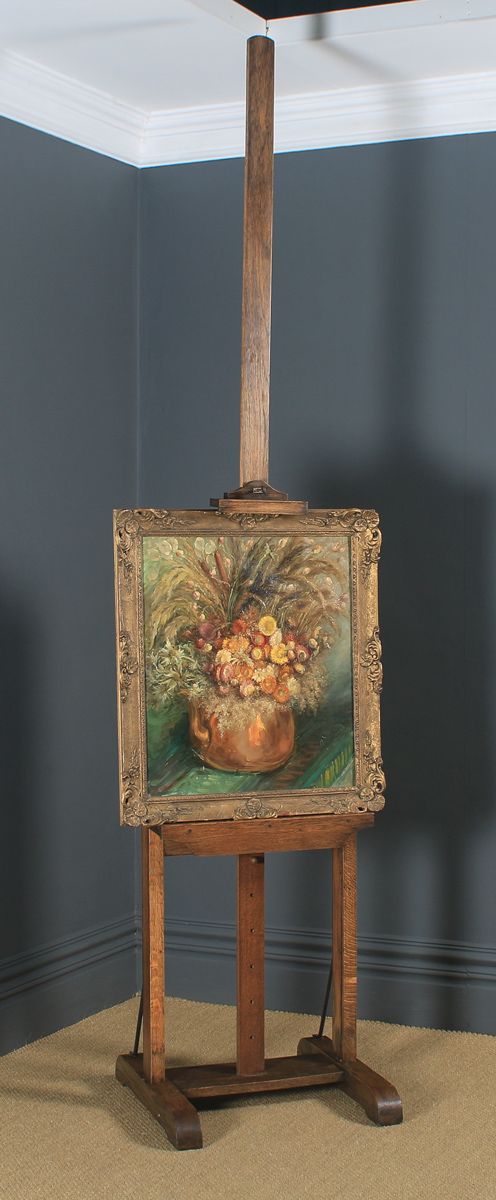 fig 1. Large Antique English Edwardian Oak Artists Picture Painting Studio Easel (Circa 1910)