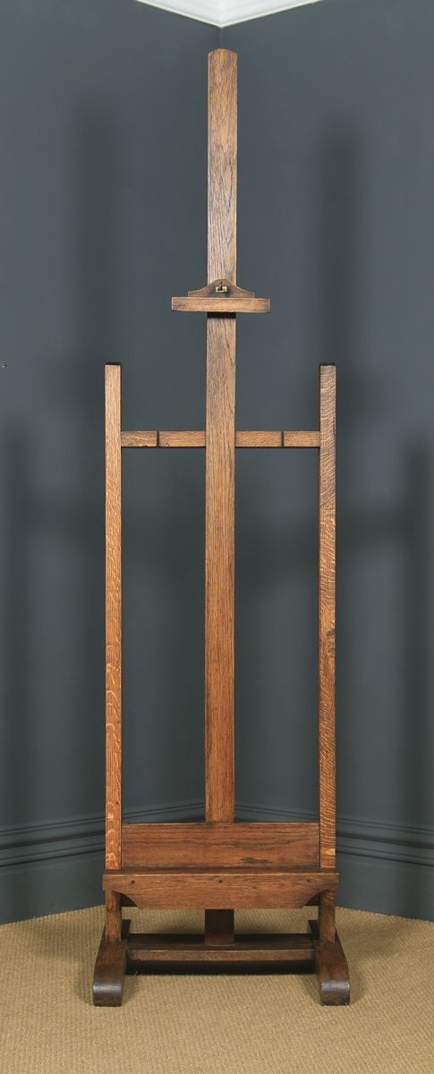 fig 2. Large Antique English Edwardian Oak Artists Picture Painting Studio Easel (Circa 1910)